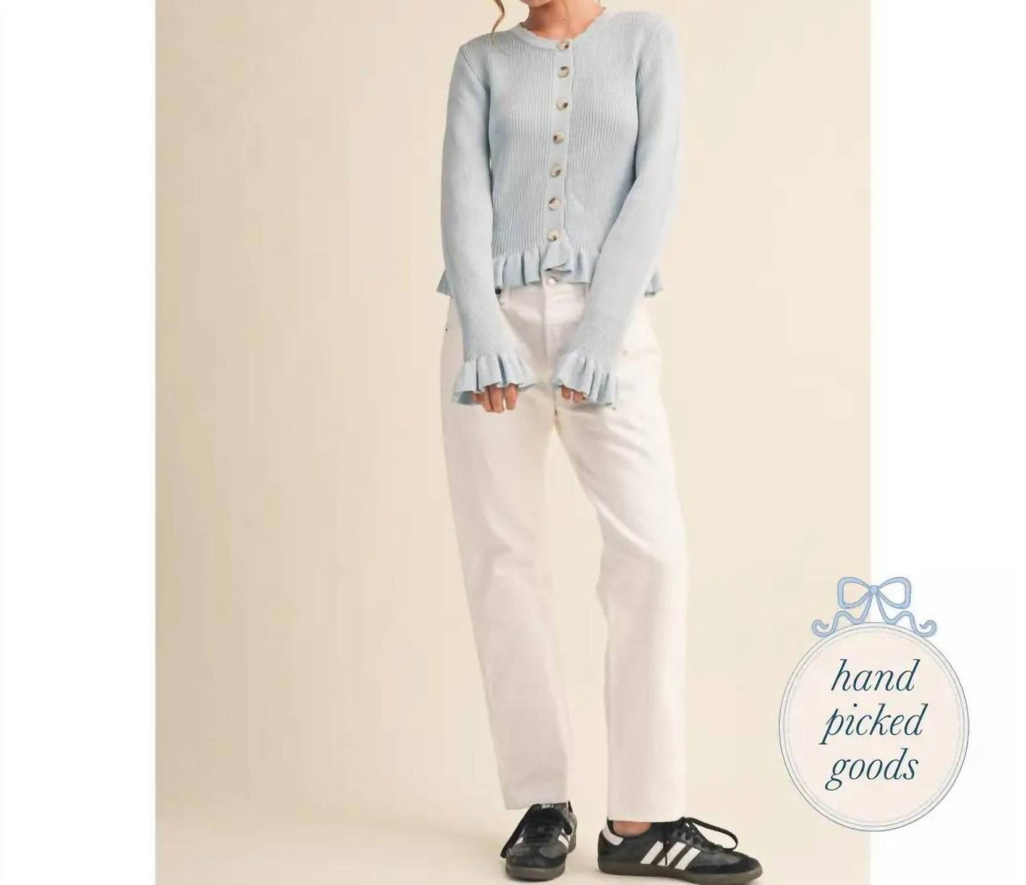 &Merci - Women's Ruffle Hem Ribbed Knit Cardigan