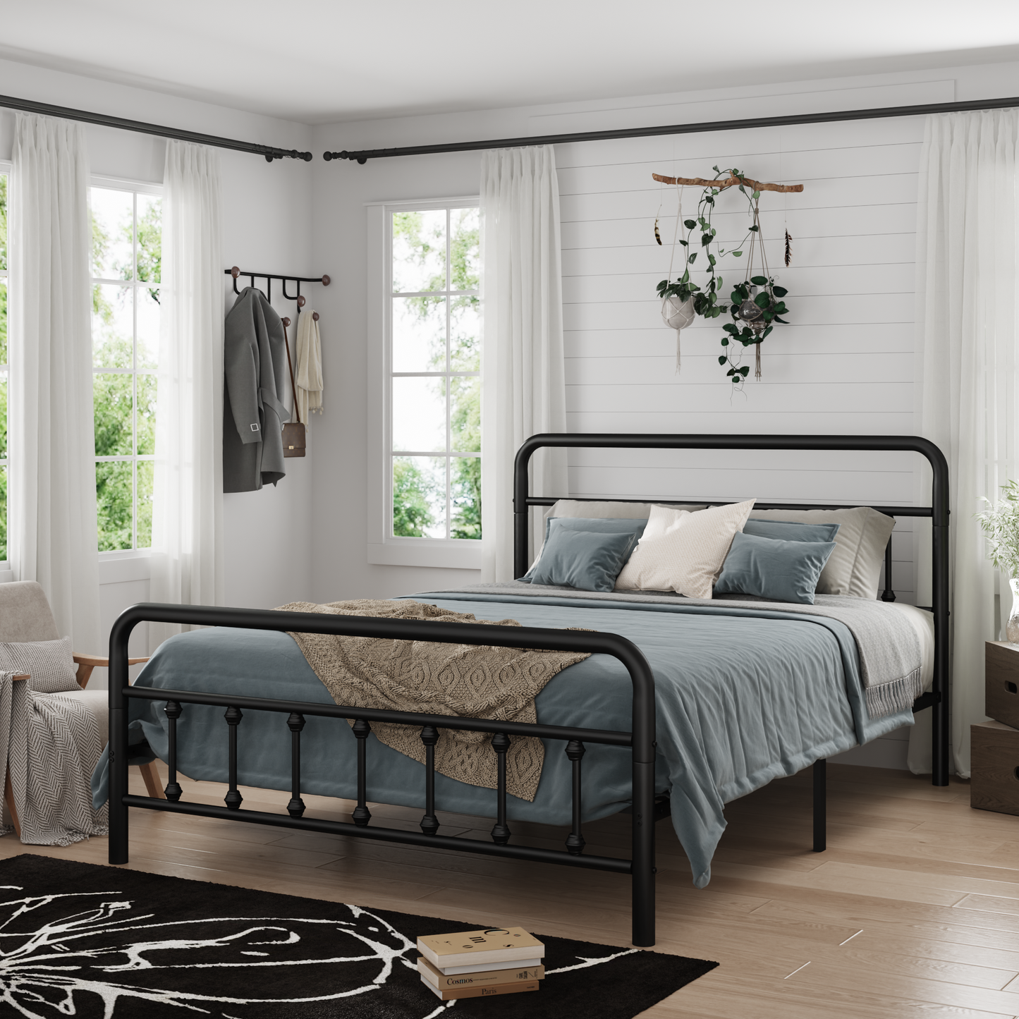 Metal Bed Frame, Full Size with Headboard and Under Bed Storage