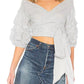 Lovers + Friends - Striped Puff Sleeve Bow Wrap Blouse
