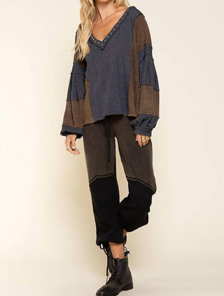 Pol - Stud Detail Balloon Sleeve Top