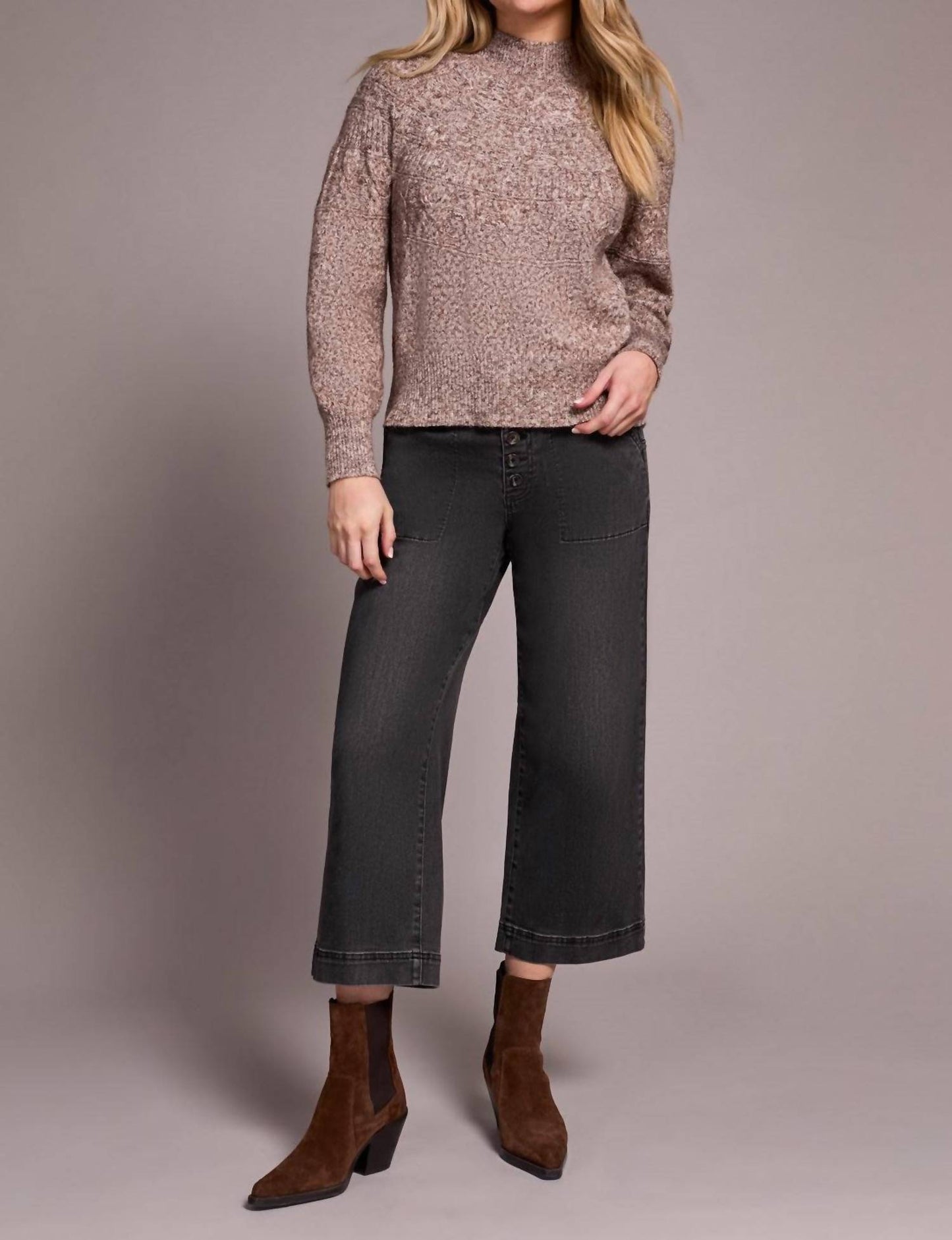 Tribal - Two-tone Long Sleeve Mock Neck Sweater