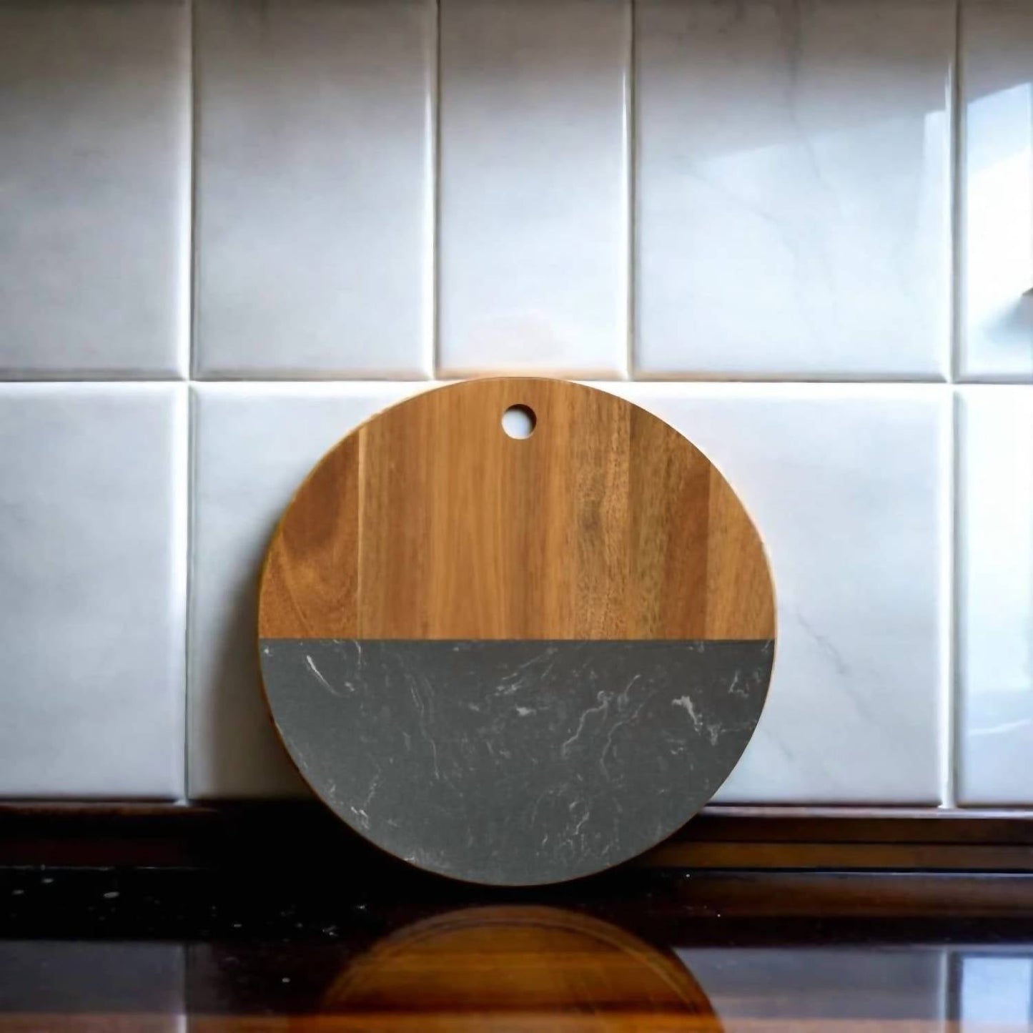 Creative Gifts International - Marble and Acacia Wood Round Board