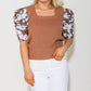 Thml - Ruched Print Sleeve Knit Top