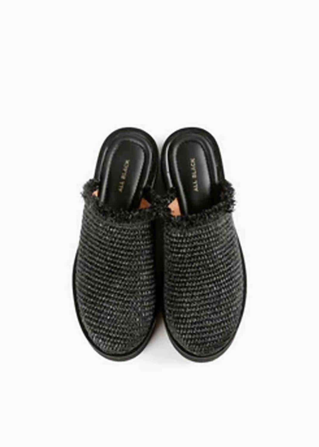 All Black - Women's Raffia Round Lugg Mule