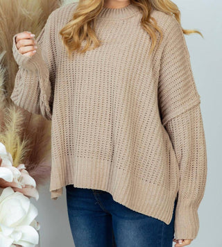 White Birch - Long Sleeve Solid Knit Sweater