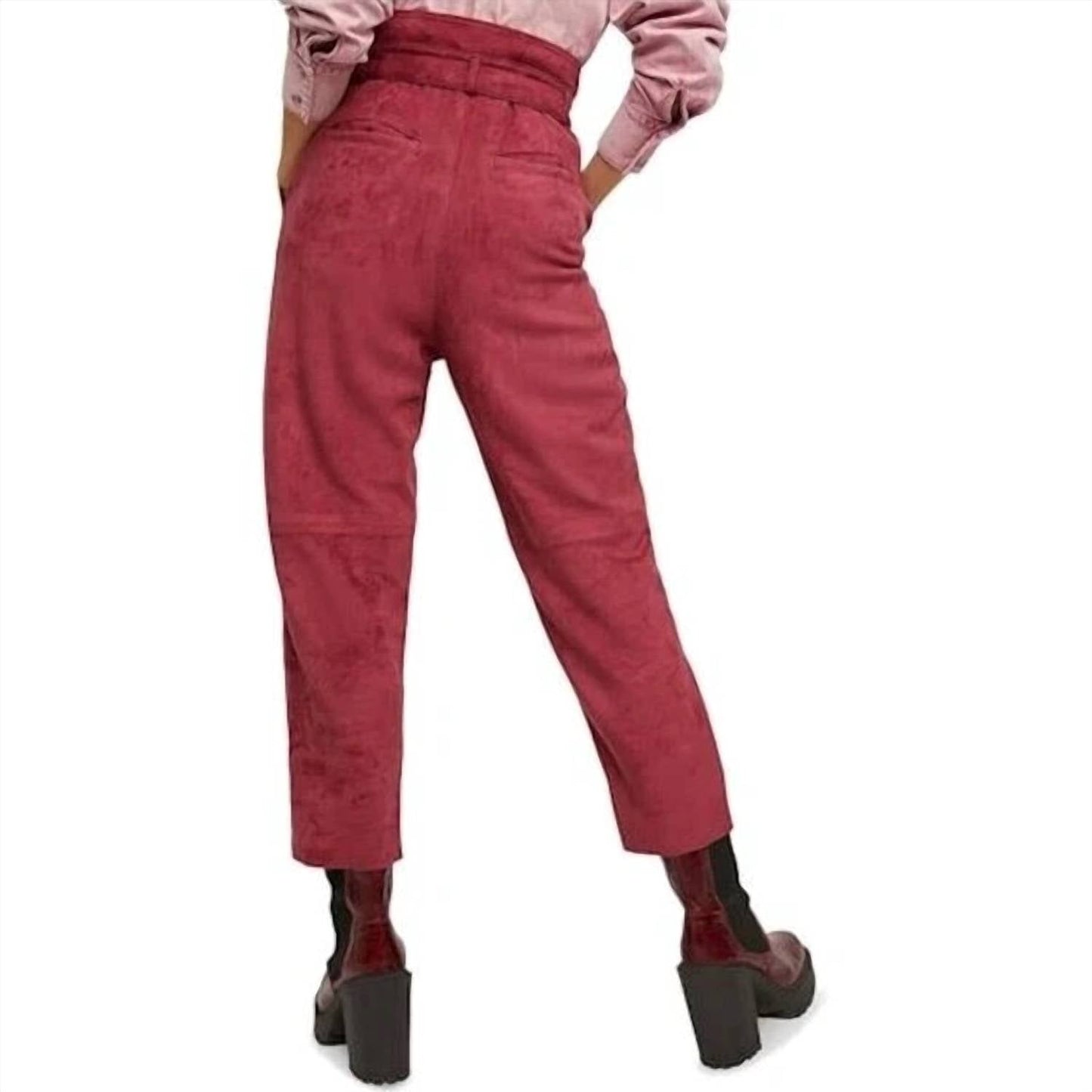 Free People - Red Faux Suede Belted Cropped Pants