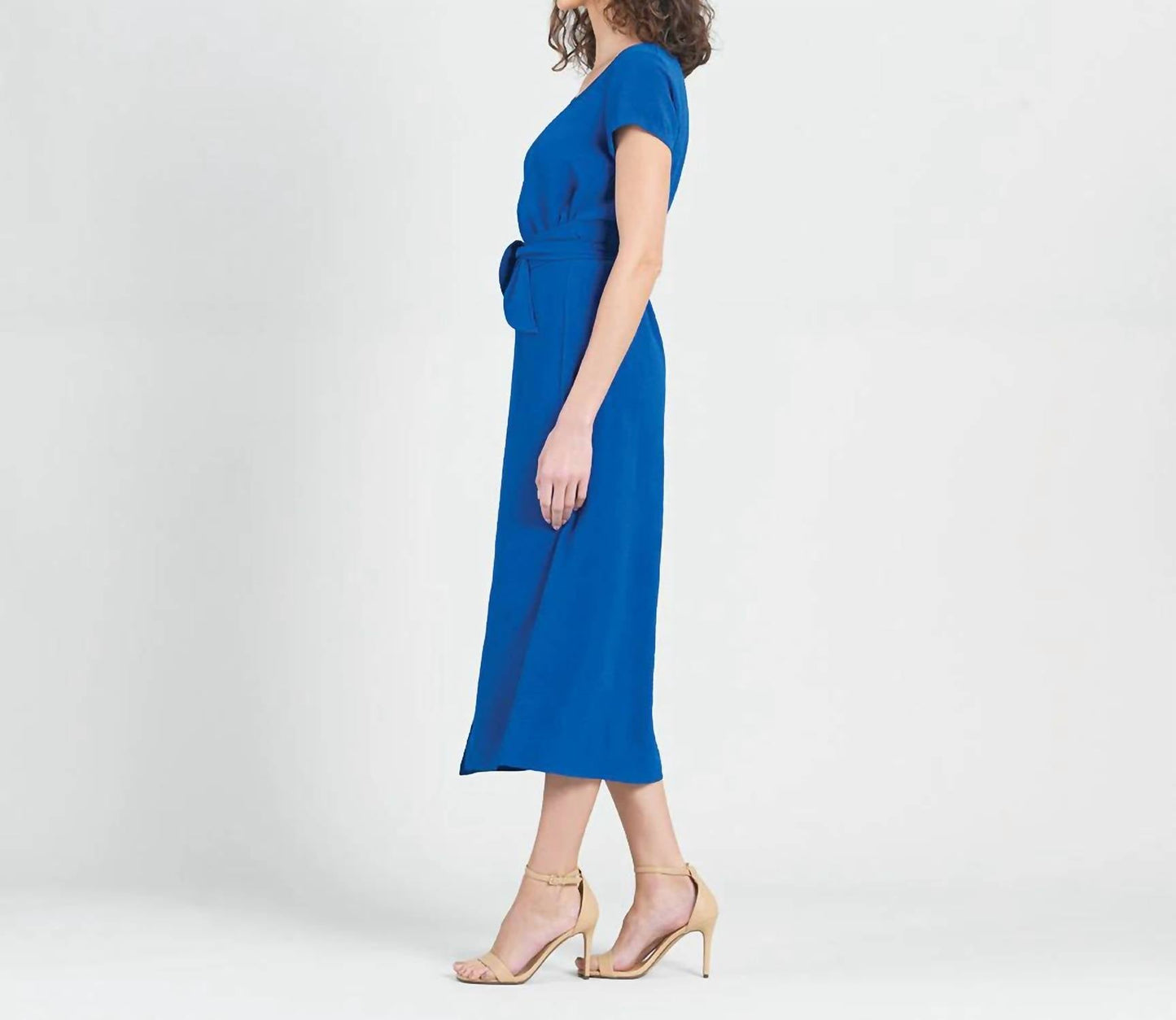 Clara Sun Woo - Soft Textured Rayon - Wrap Overlay Center Tie Midi Dress