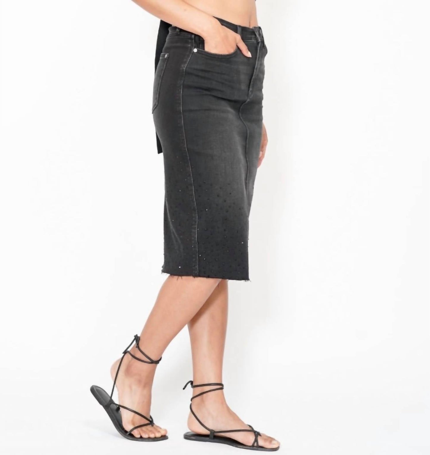 Judy Blue - High Waist Rhinestone Embellished Midi Skirt