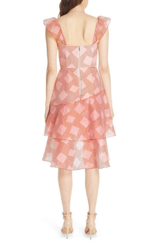 Alice + Olivia - Striped Organza Waterfall Ruffle Dress