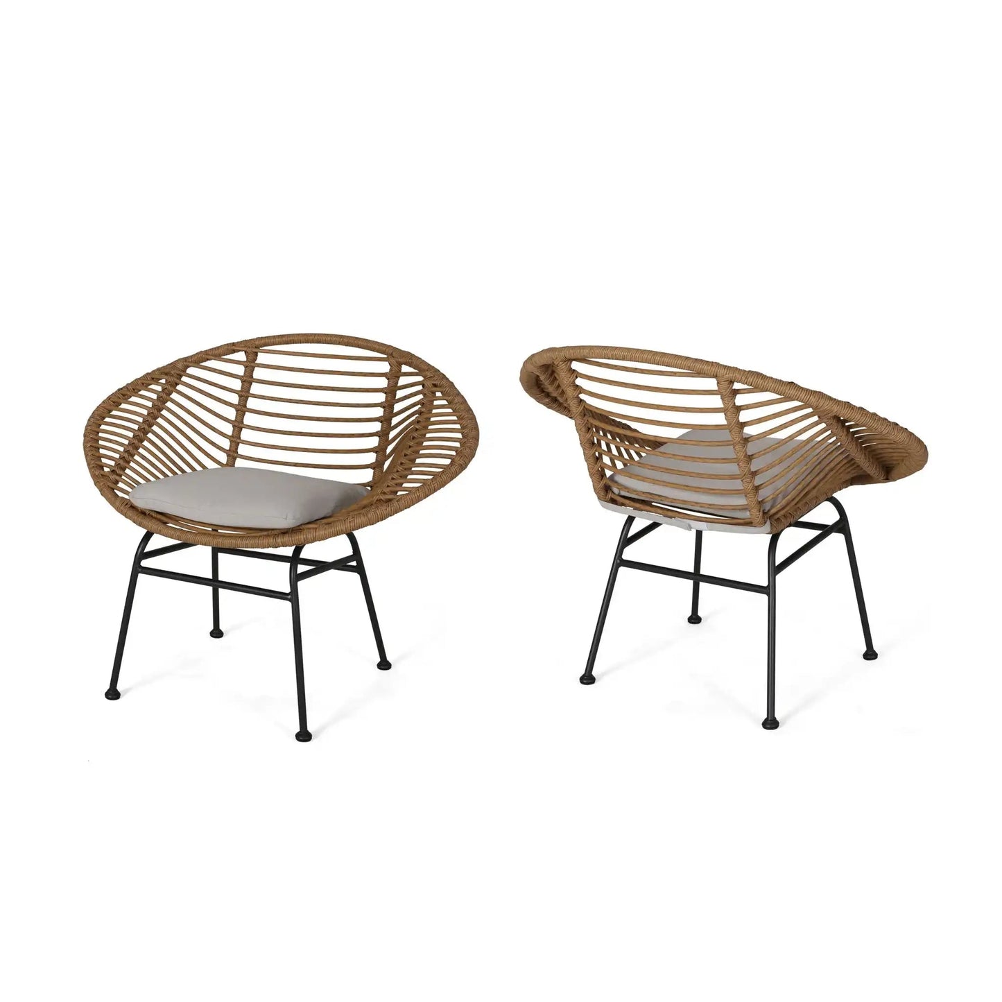 Cordella Outdoor Woven Wicker Chairs with Cushions Set of 2