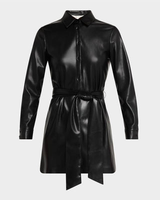 Alice + Olivia - Chassidy Vegan Leather Mini Shirt Dress