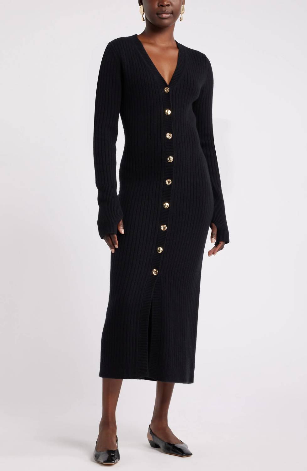 Harbison - Long Sleeve Rib Midi Sweater Dress