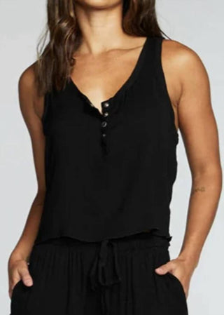 Chaser - Heirloom Wovens Cropped Snap Front Racerback Henley