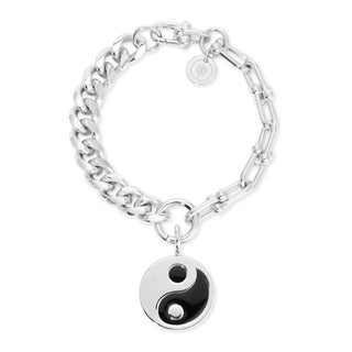 Eklexic - Women's Dual Chain Bracelet With Lage Enamel Yin Yang Pendant