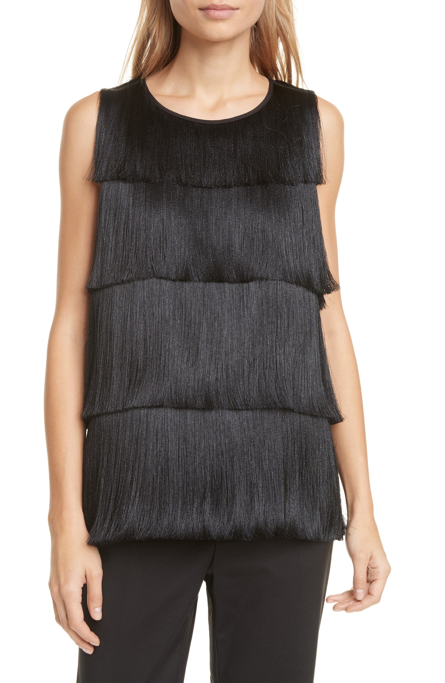 Club Monaco Layered Fringe Sleeveless Top in Black  Size X-Small
