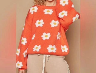 Pol - ORANGLE FLOWER SWEATER SUN