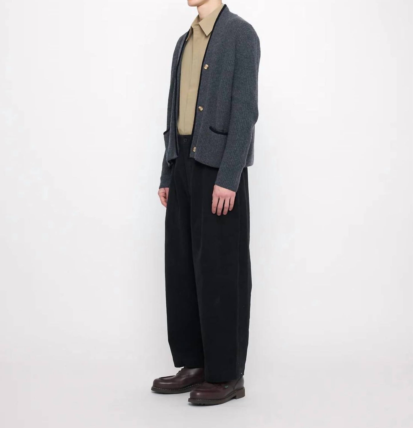 7115 By Szeki - V-neck Pockets Trimmed Cardigan