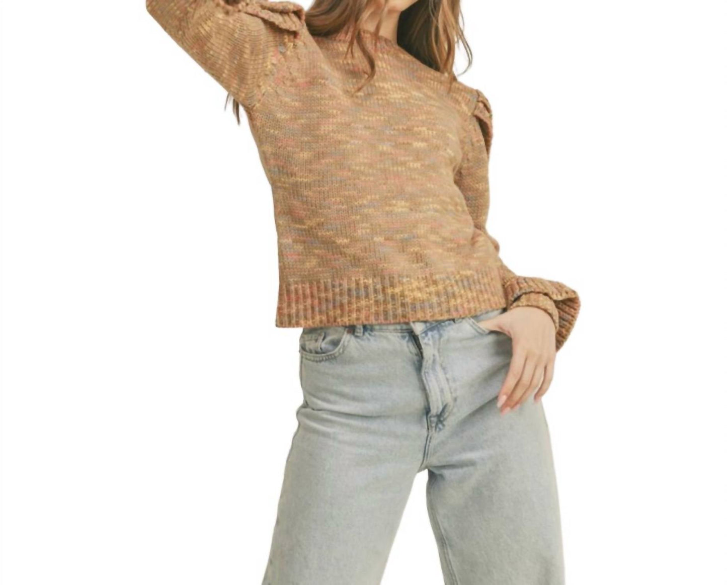 &Merci - Ruffled Shoulder Mix Knit Sweater