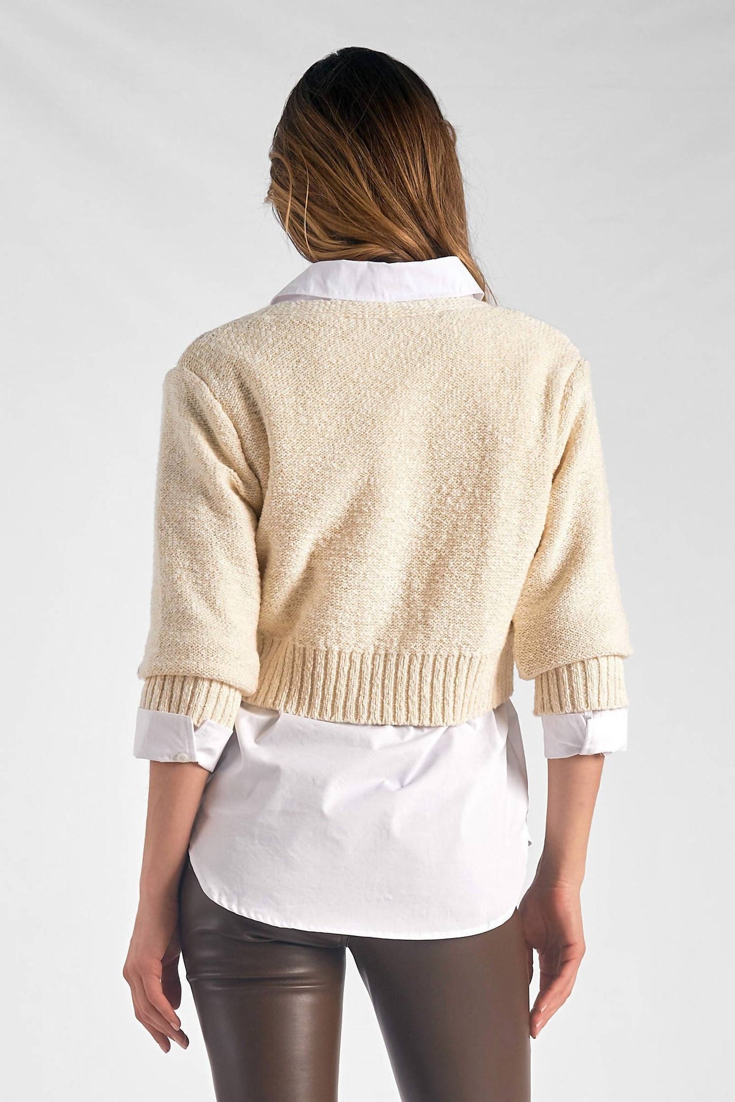 Elan - Heidi V-neck Sweater Collar Top Set