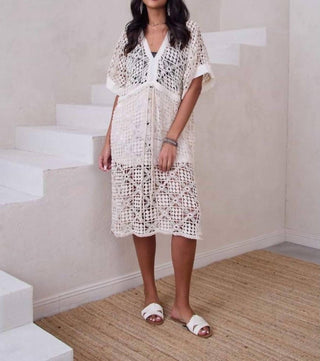 Saachi - V-neck Tie-front Crochet Cover Up