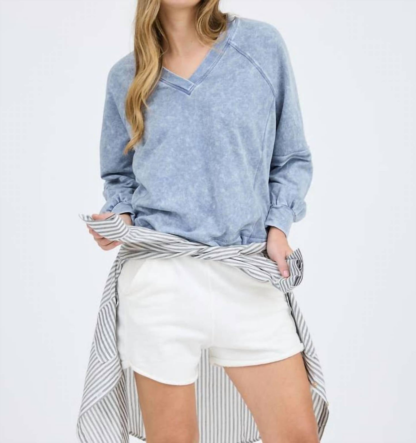 Blu Pepper - Washed V Neck Exposed Seam Top