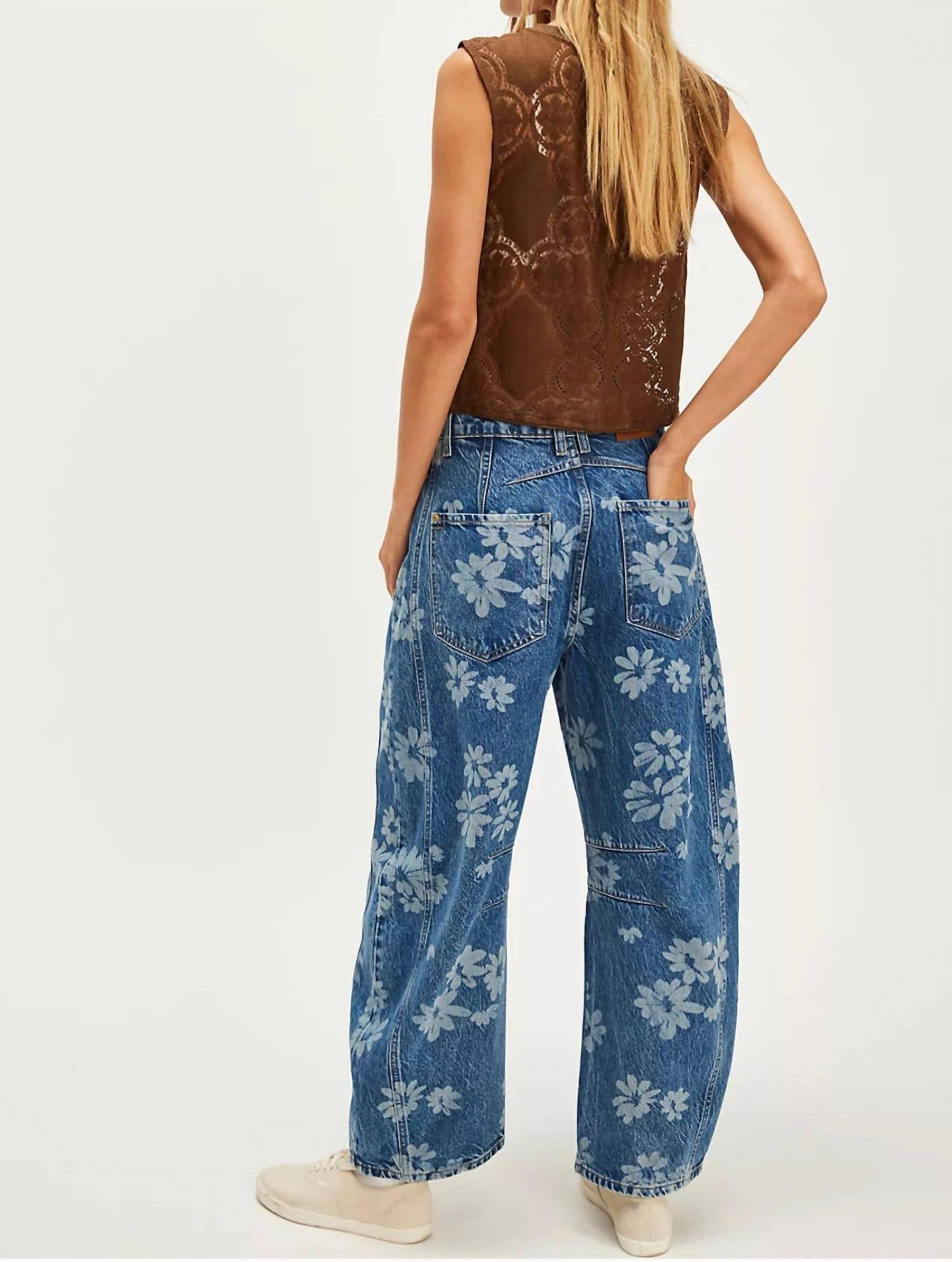 Free People - Good Luck Printed Barrel Jeans
