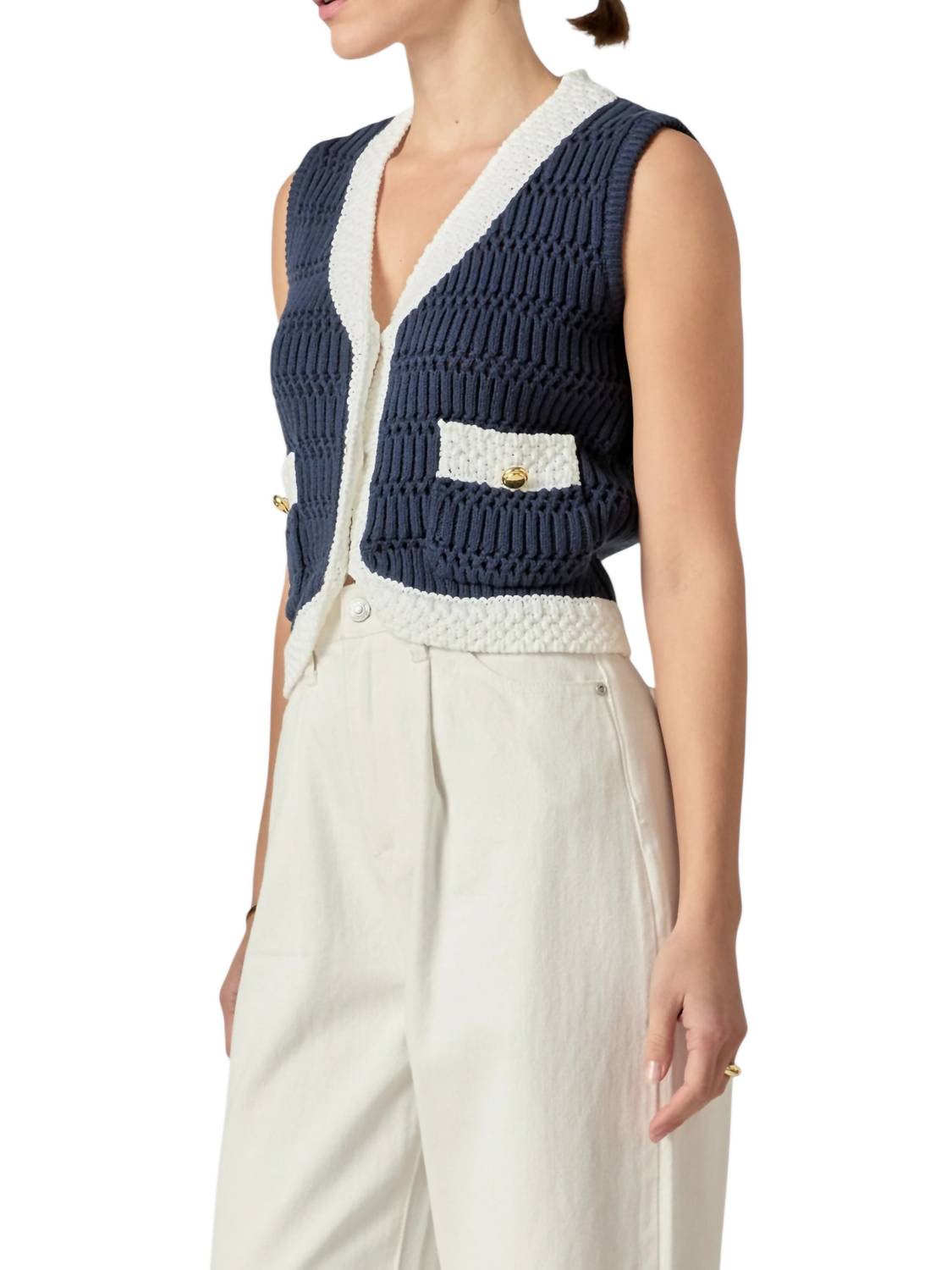 2.7 August Apparel - Contrast Sleeveless Knit Vest