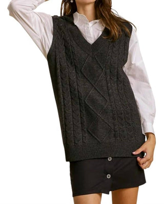 Umgee - Cable V-neck Sweater Vest