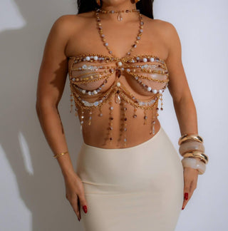 Diva - Crystal Cascade Rhinestones Crop Top