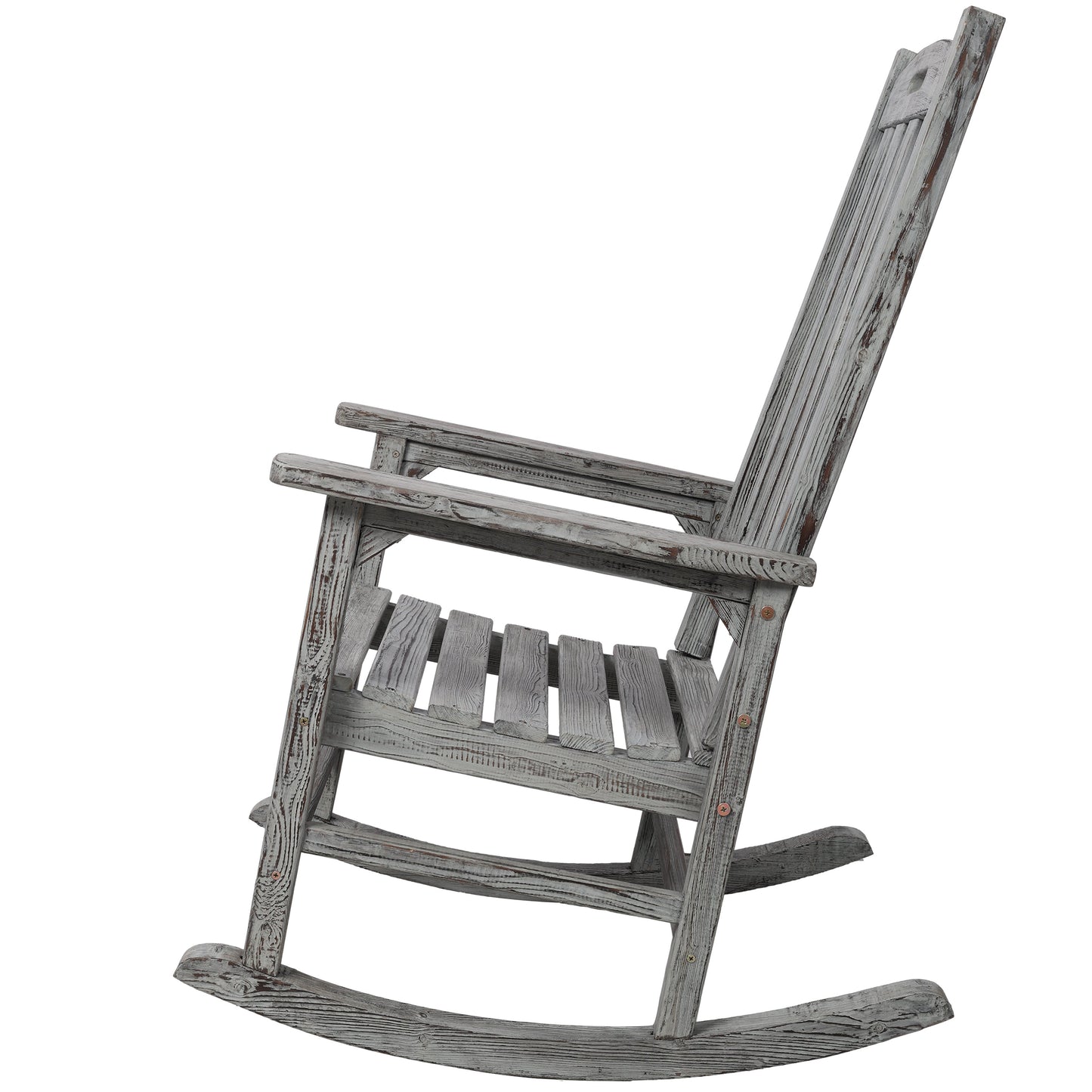 Wooden Oversized Porch Rocker Chair With Wide Seat and Tall Backrest