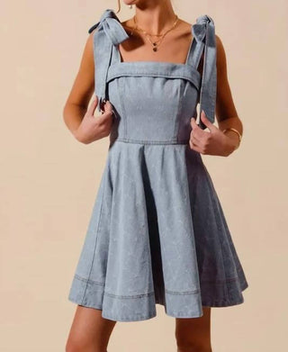 Trendsi - So Me A Line Fit And Flare Diamond Bow Ribbon Denim Dres