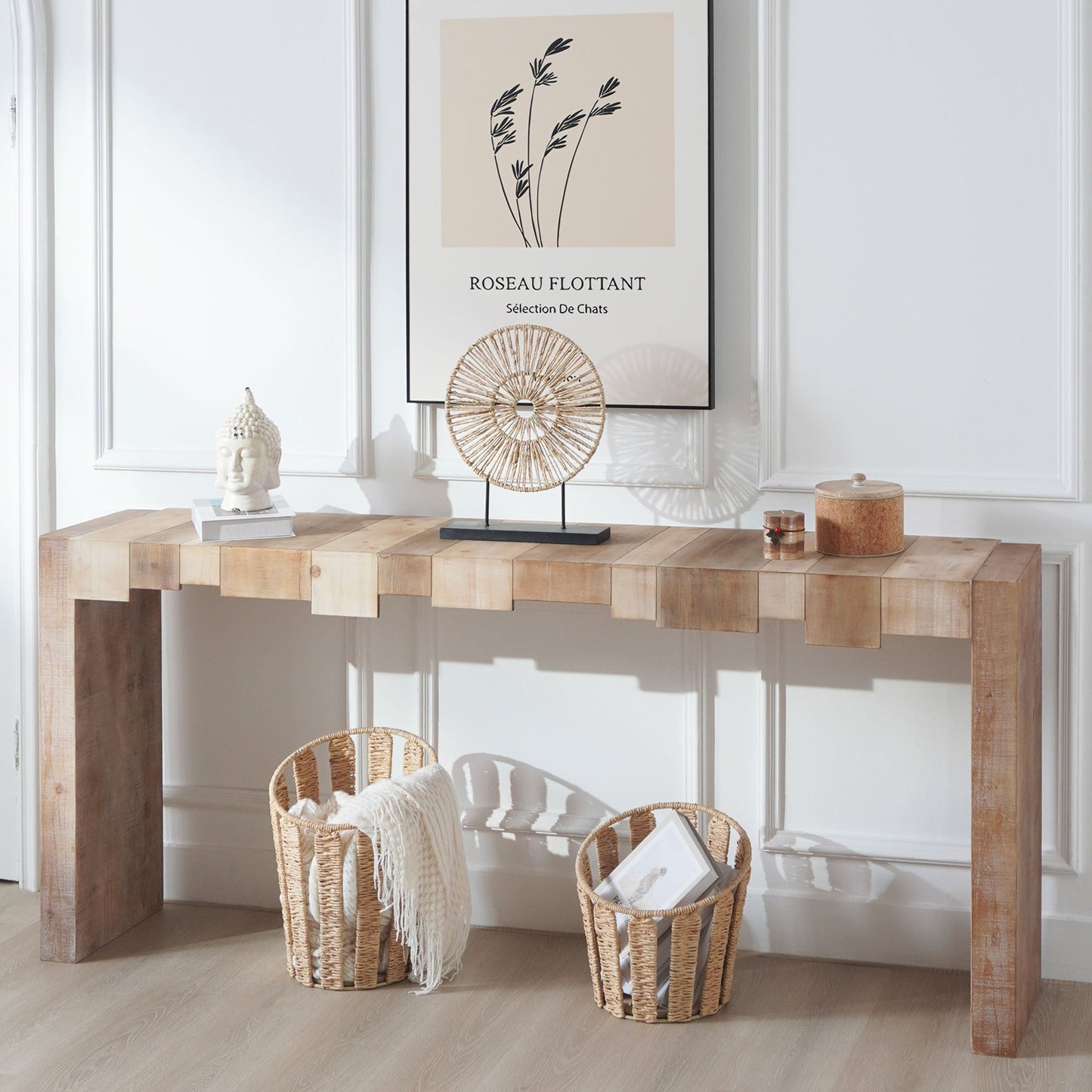 Modern Rustic Console Table - 71" Entryway Table with Sculpted Block Design