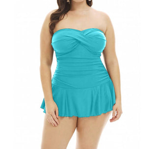 Always For Me - Plus Size Twist Front Bandeau Strapless Shirred Swimdress