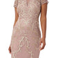 Adrianna Papell - Short Sleeves Short Beaded Mesh Dress