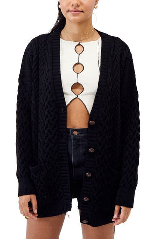 BDG Urban Outfitters Aran Mix Stitch Cardigan in Black at Nordstrom, Size Large
