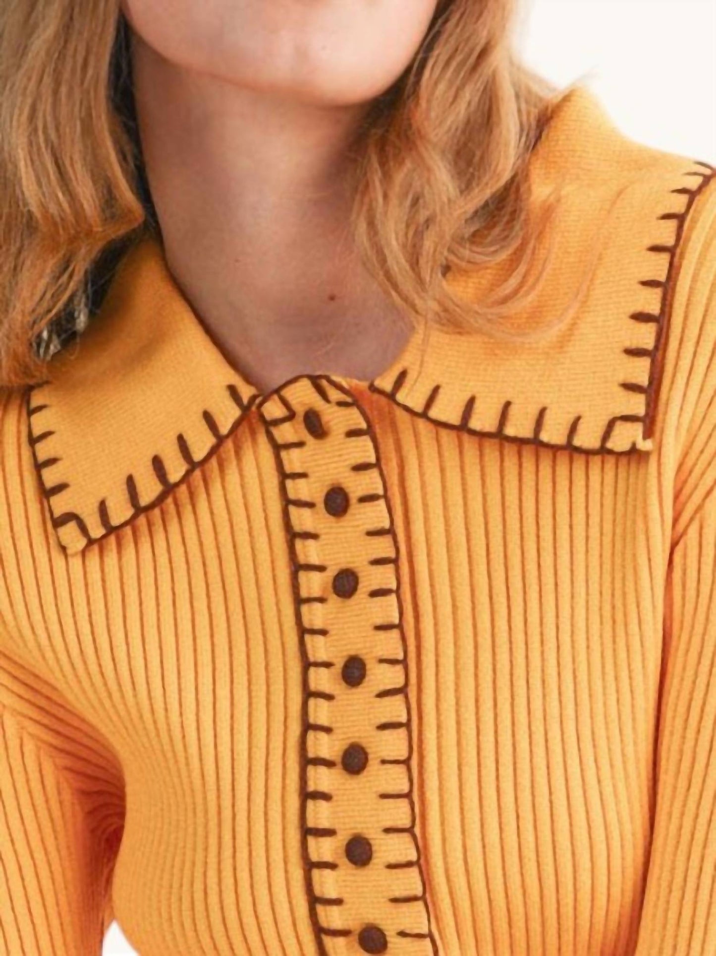 &Merci - Collared Ribbed Sweater With Contrast Stitch