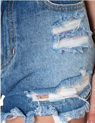 Kancan - Pastel Thread Distressed Denim Shorts