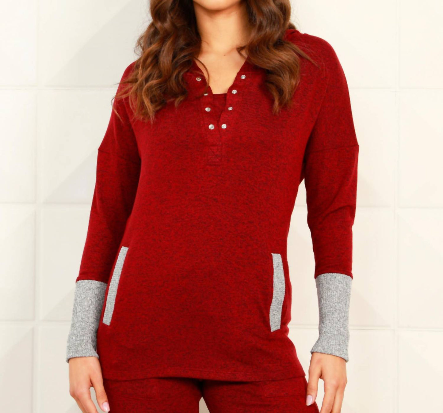 French Kyss - Button Ribbed Hoodie with Pocket