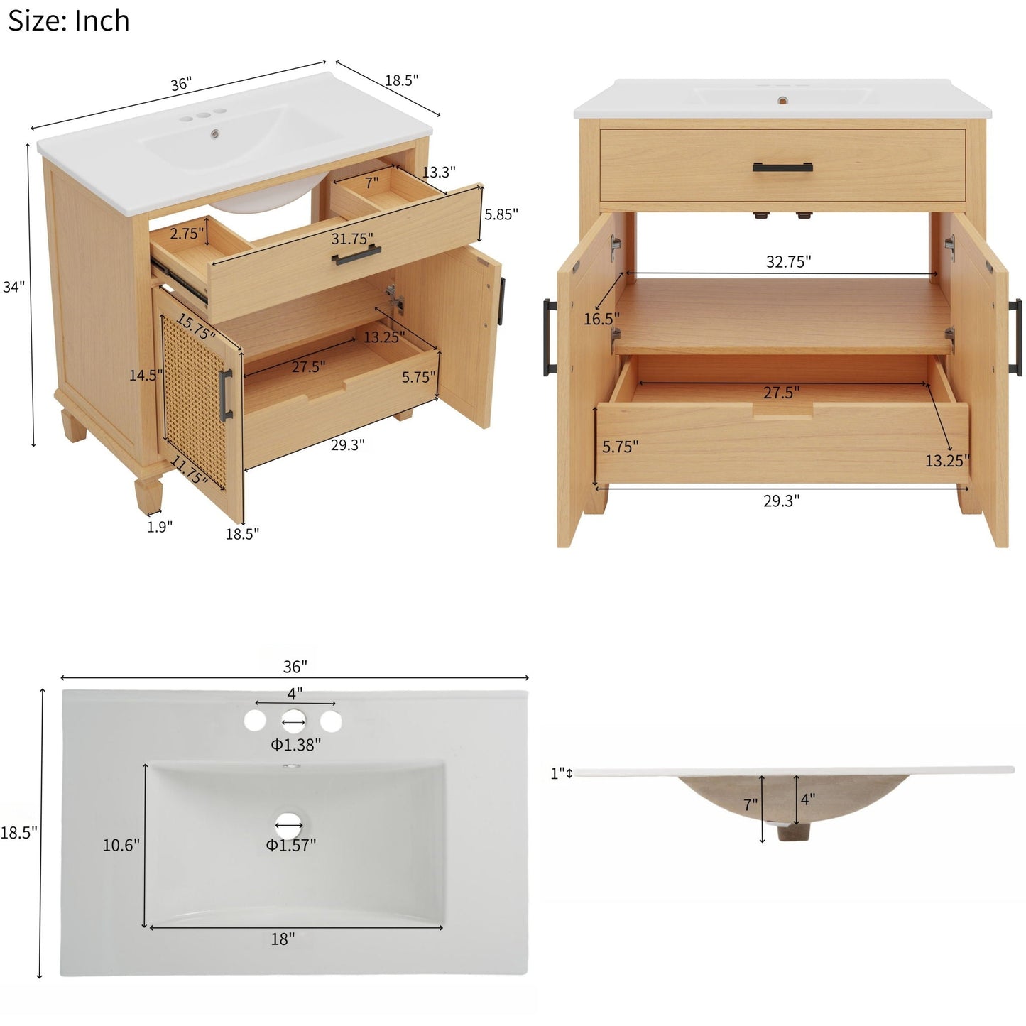 Bathroom Vanity With Ceramic Sink, Modern Free Standing Cabinet