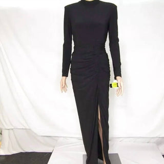 Betsy & Adam - Women's Stretch Ruched High Neck Long Gown