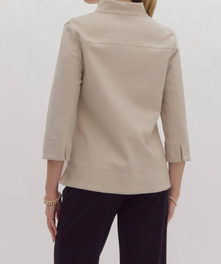 Entro - Faux Leather V-neck Pleather Blouse