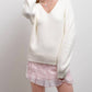 Blu Pepper - V Neck Drop Shoulder Back Bow Tie Detail Sweater