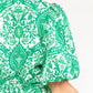 Entro - Francesca Green Ornate Print Puff Sleeves Ruffle Dress