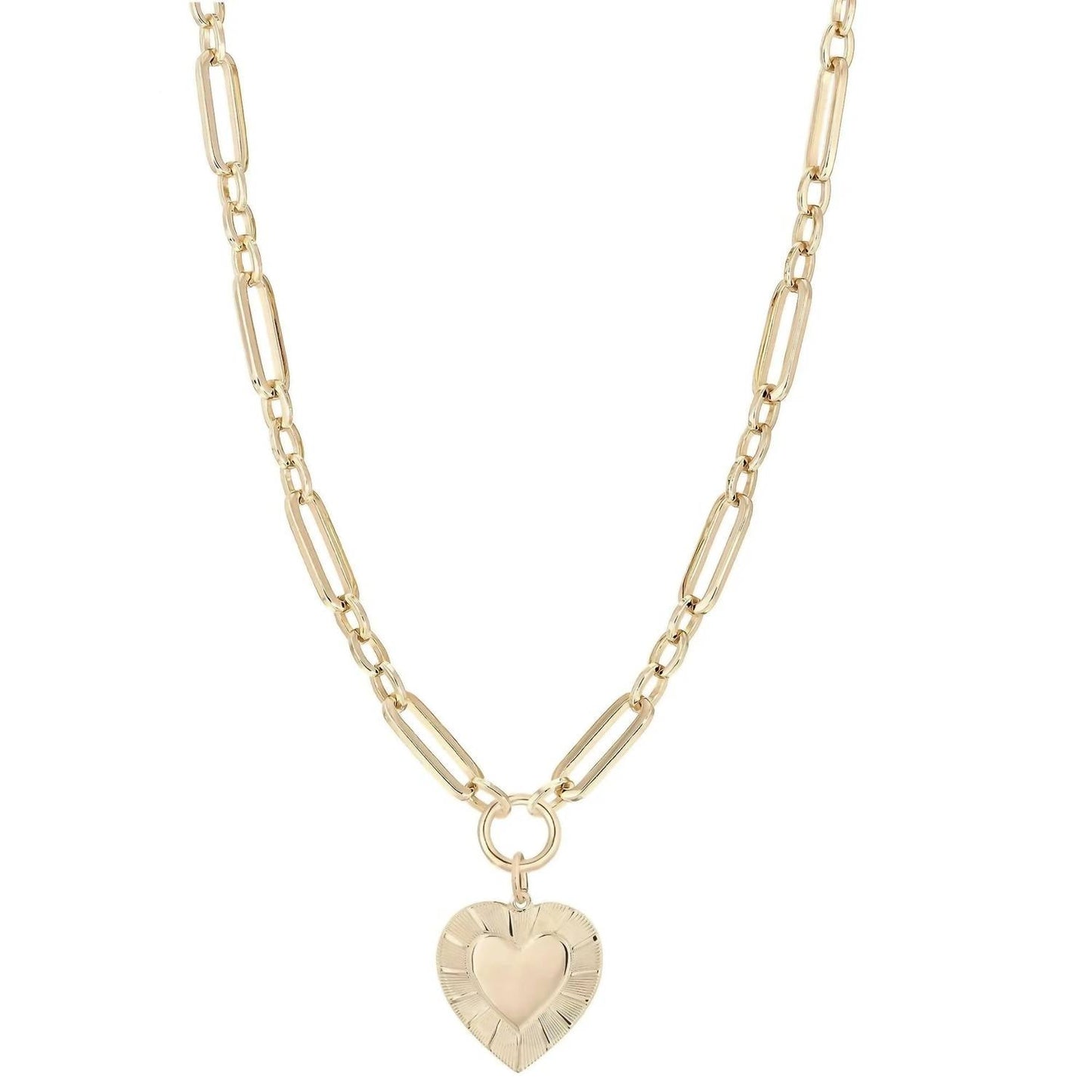Eklexic - Women's Large Multi Link Chain & Heart Pendant Necklace