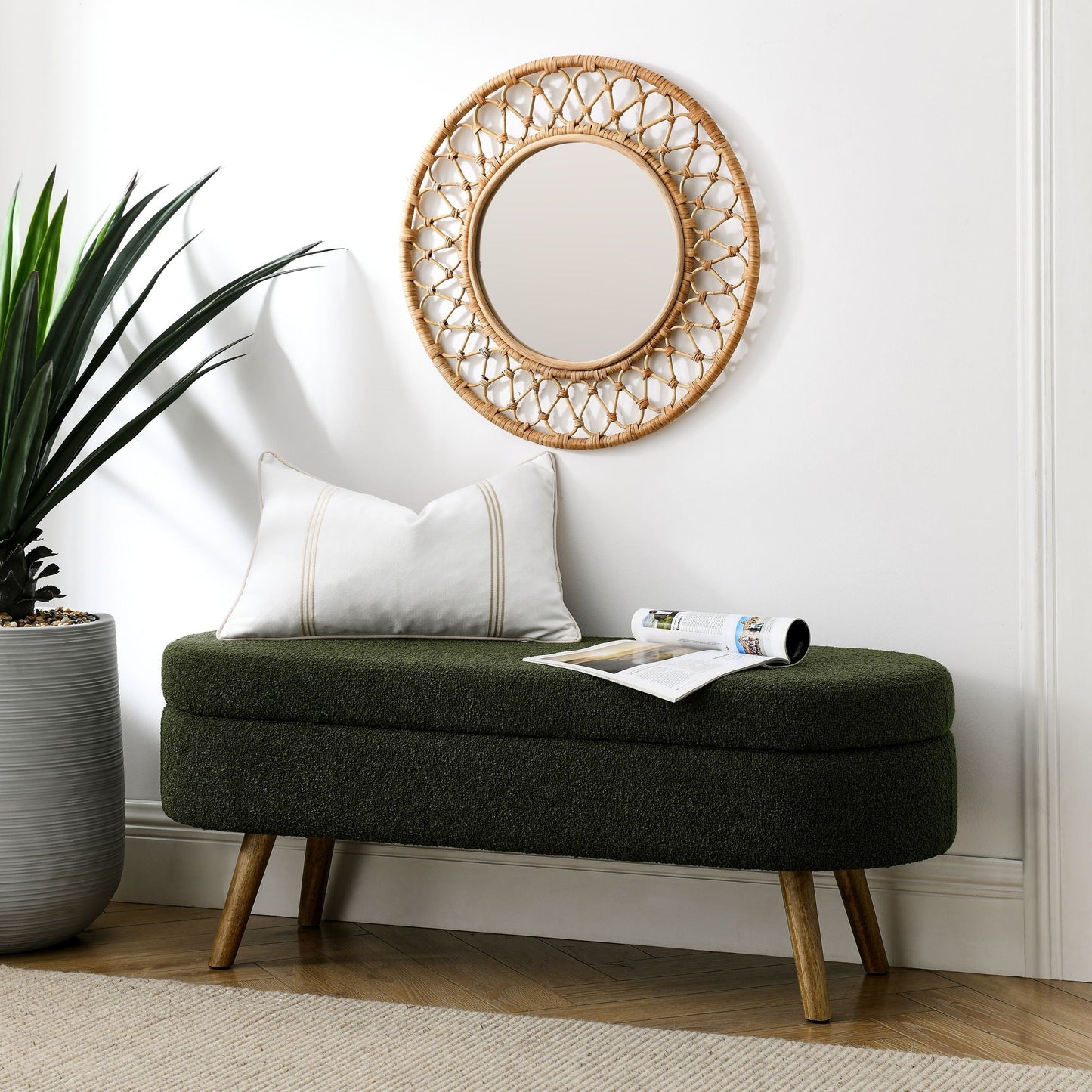Ottoman Oval Storage Bench with Rubber Wood Legs