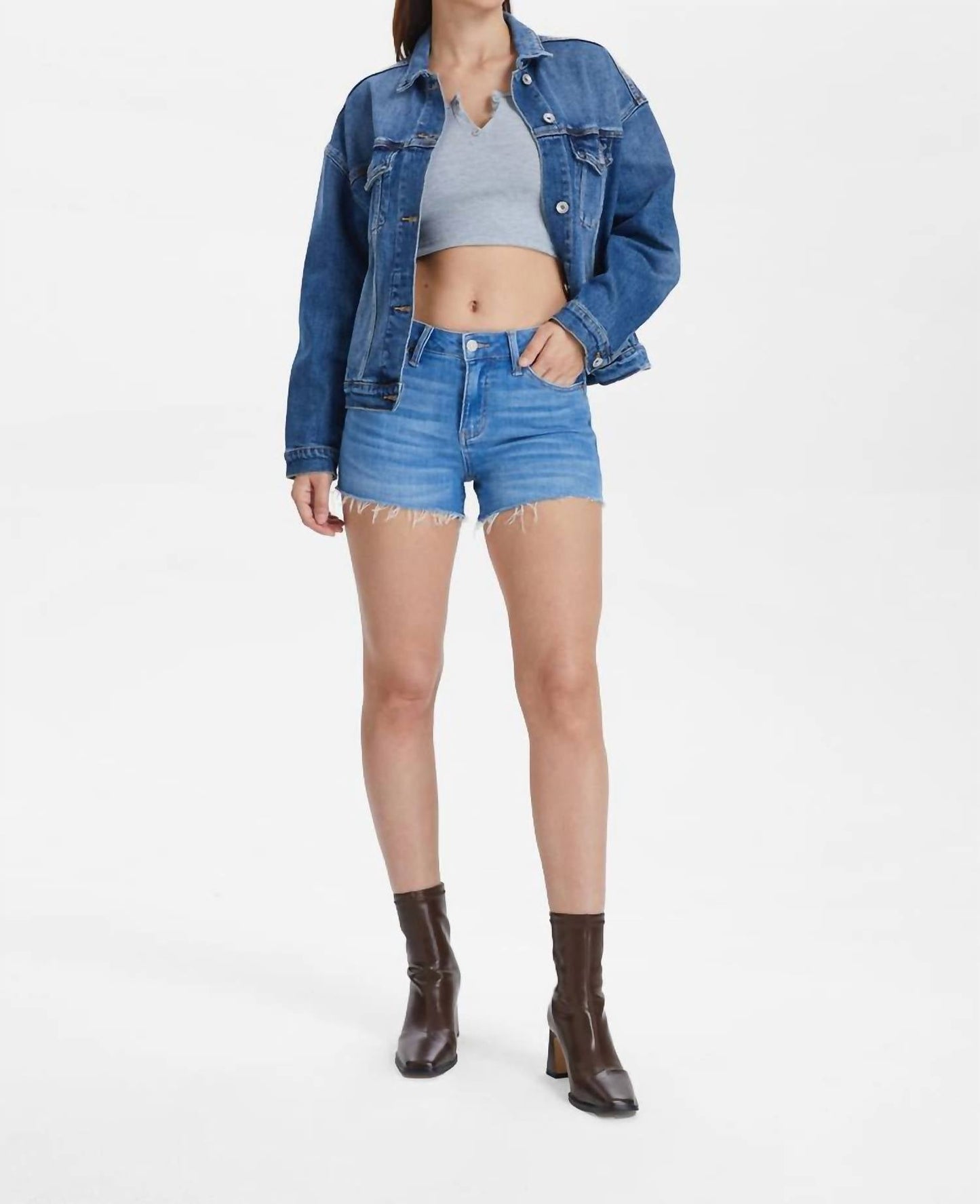 Bayeas - High Rise Denim Short With Raw Hem