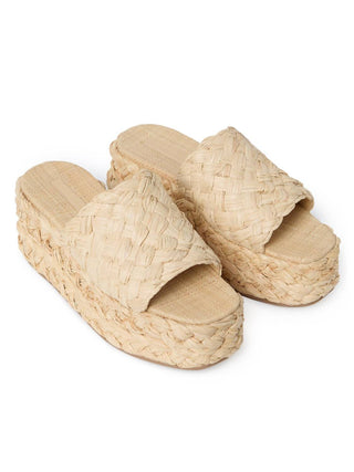 Loeffler Randall - Women's Natural Aaron Platform Raffia Mules