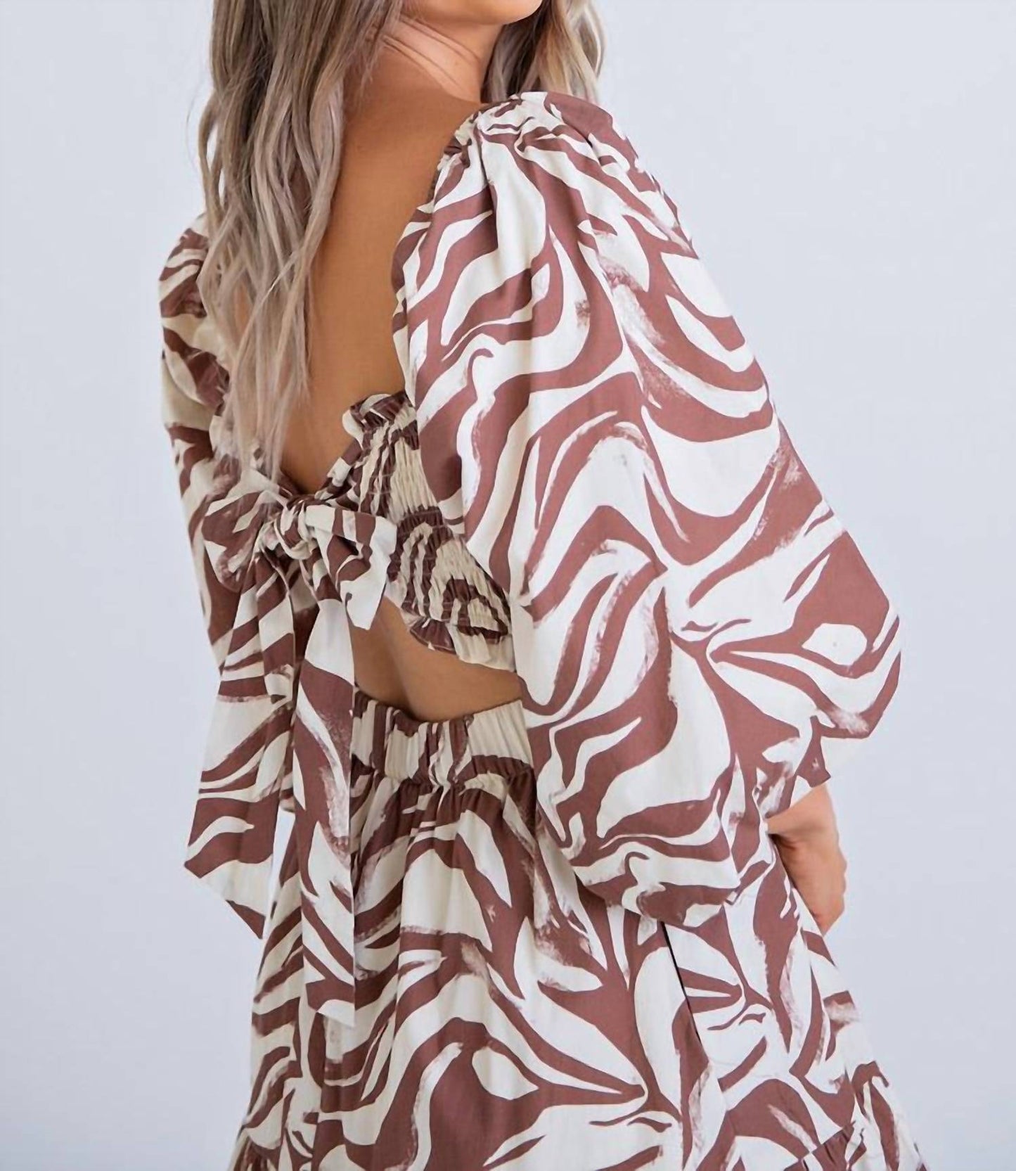 Karlie - Zebra Poplin Puff Sleeve Smock Maxi Dress