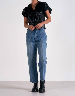 Elan - Leather Flutter Sleeve Top