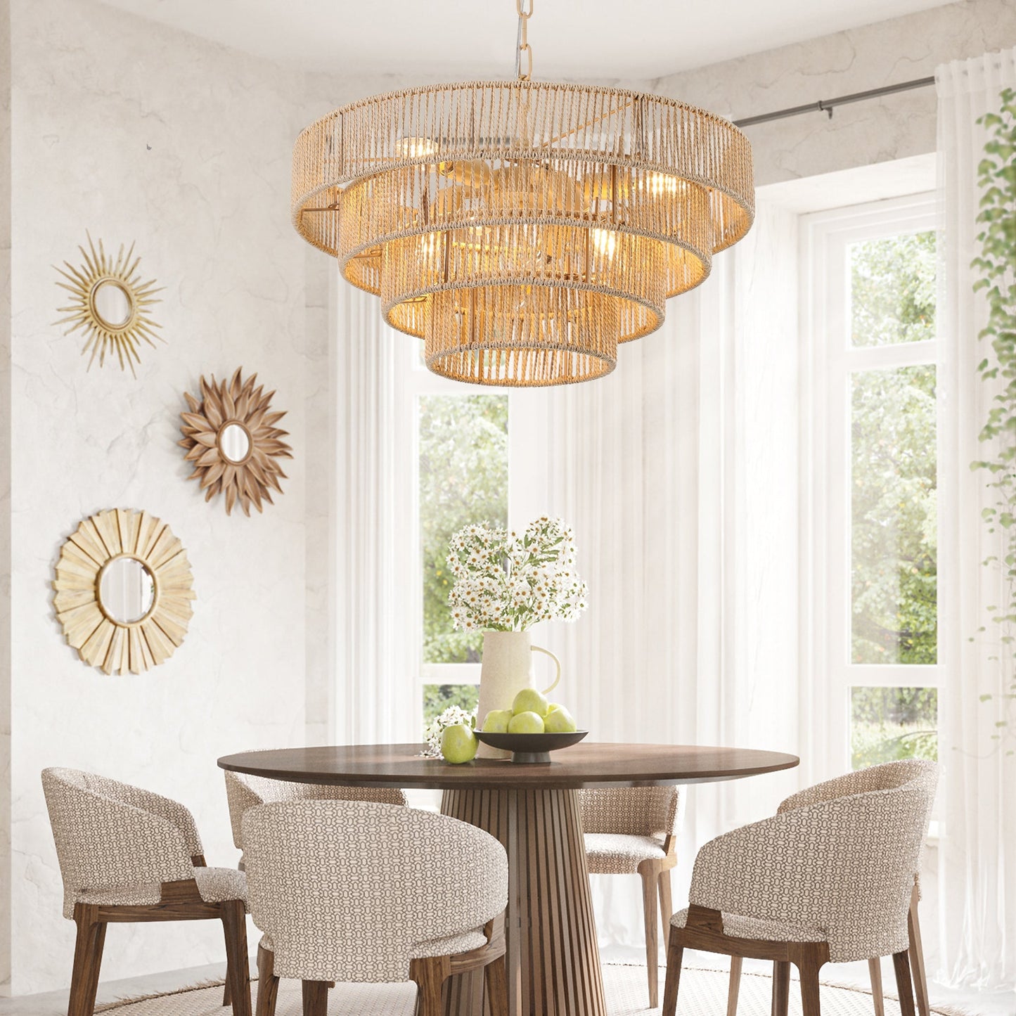 20' Modern 4-Layer Woven Hemp Rope Chandelier